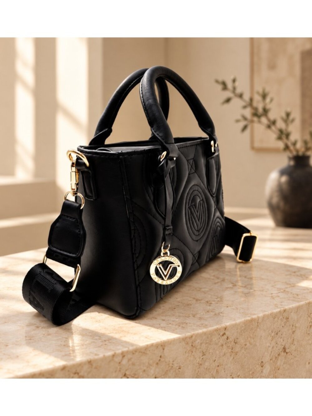 Valentino Orlandi V-2013 Mini Kayla Black Quilted Crossbody Bag NWT